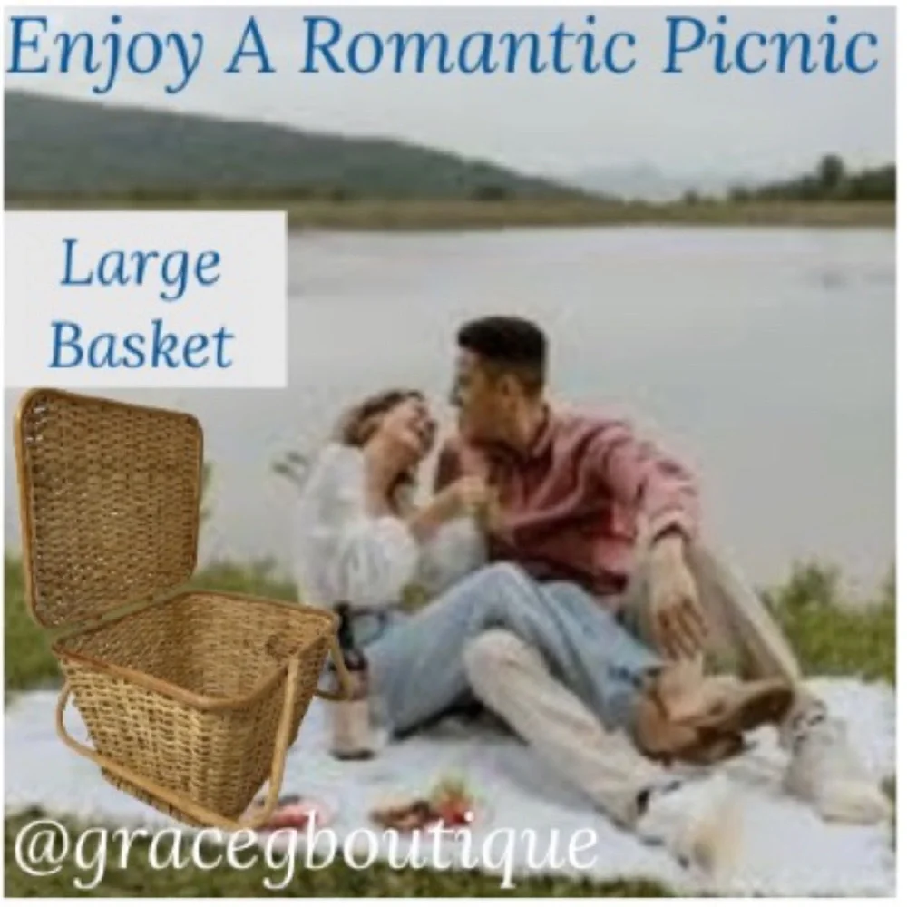 Vintage Picnic Basket Hand Woven Romantic Decor Large Hand Crafted High Quality